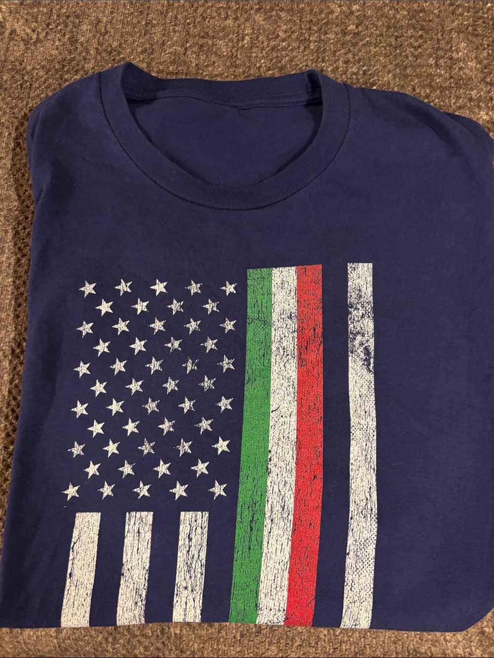 Men's Navy Short Sleeve Flag Graphic Tee with Green and Red Accents